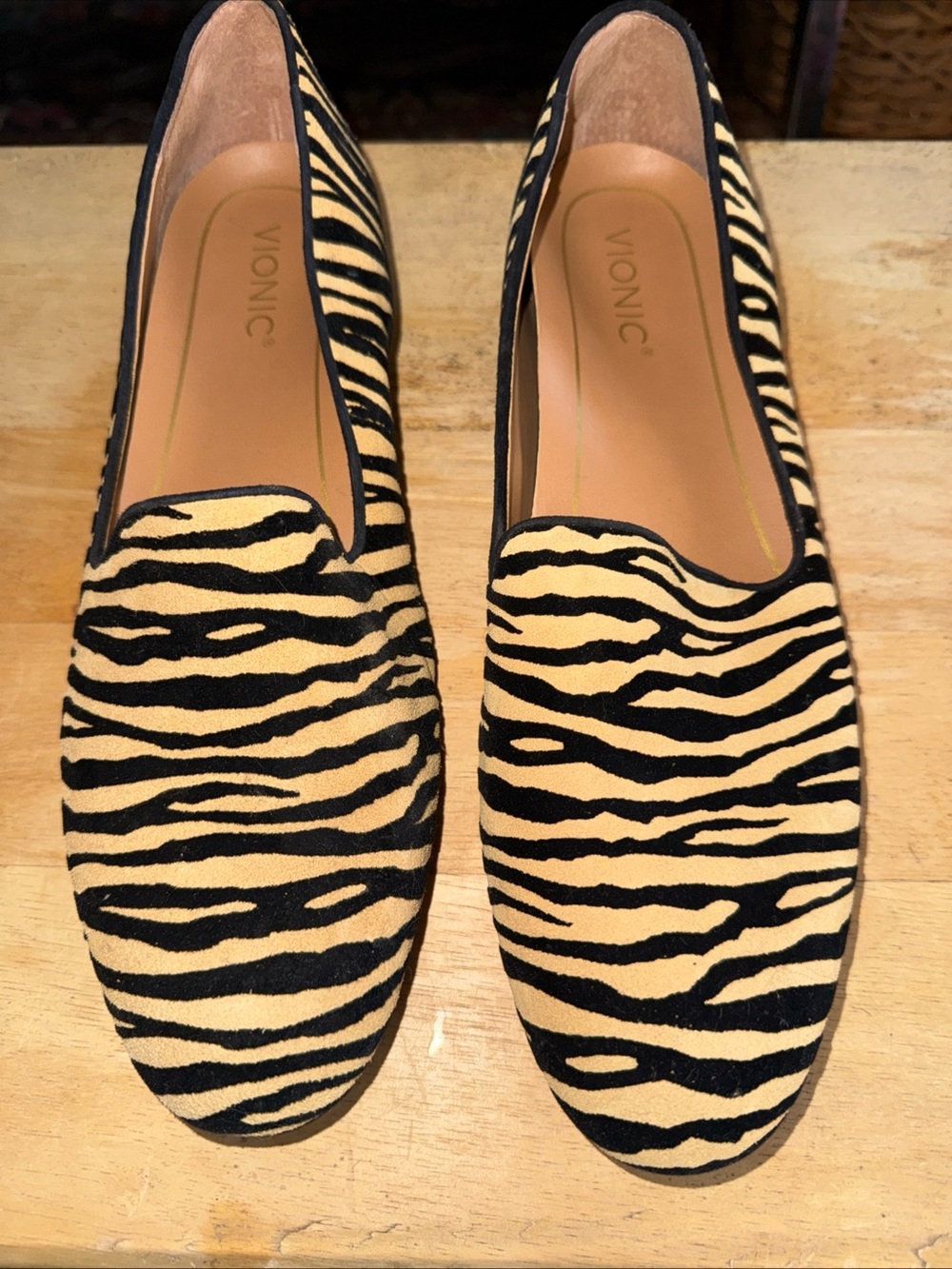 Vionic Zebra Print Slip-On Loafers - Black and Tan
